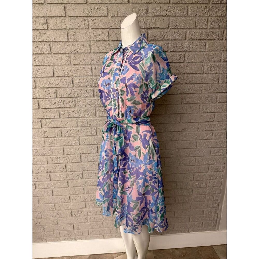 Tahari ASL Women’s Shadow-Stripe Floral Print Belted Dress Size 4 - Picture 9 of 13